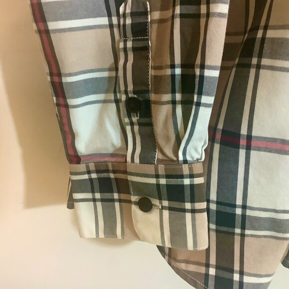 JG Hook Button Blouse Long Sleeve White Gray Plaid PL - Picture 6 of 9